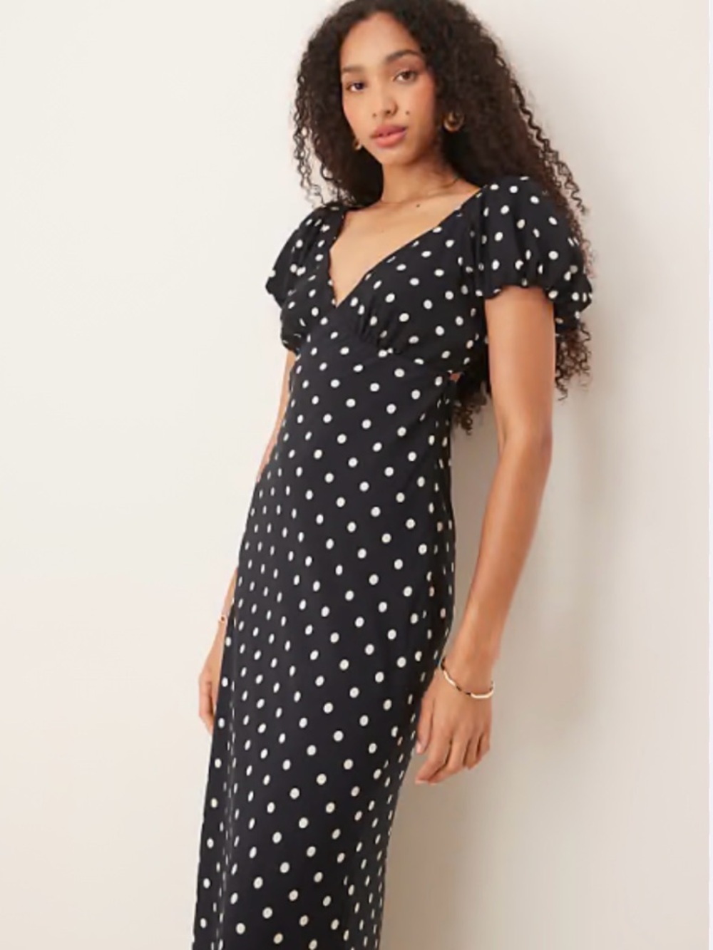 Abercrombie & Fitch Black Midi Dress with White Polka Dots